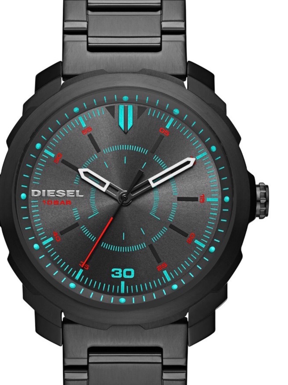 Diesel Black Watch with Teal and Red Accents Mens Watch